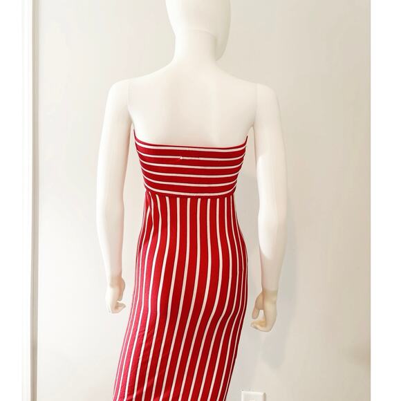 Heart & Hips Red/White Striped Strapless Fitted Bodycon Dress Size Small - Picture 4 of 6